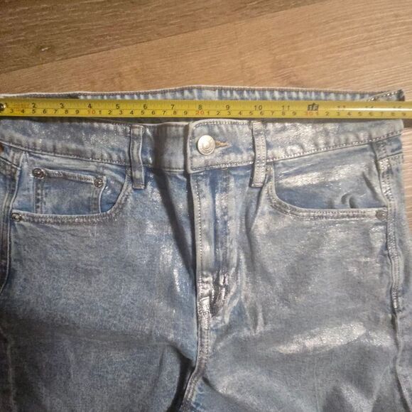 American Eagle Outfitters Shimmering Silver Flare Jeans - Picture 9 of 14